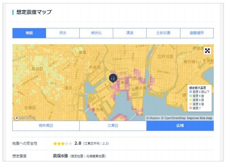 想定地震マップの画面表示例